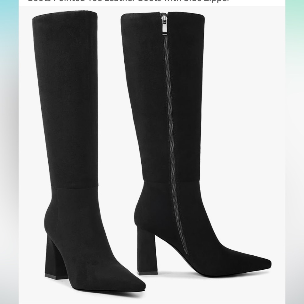 Black Faux Suede Knee-High Boots